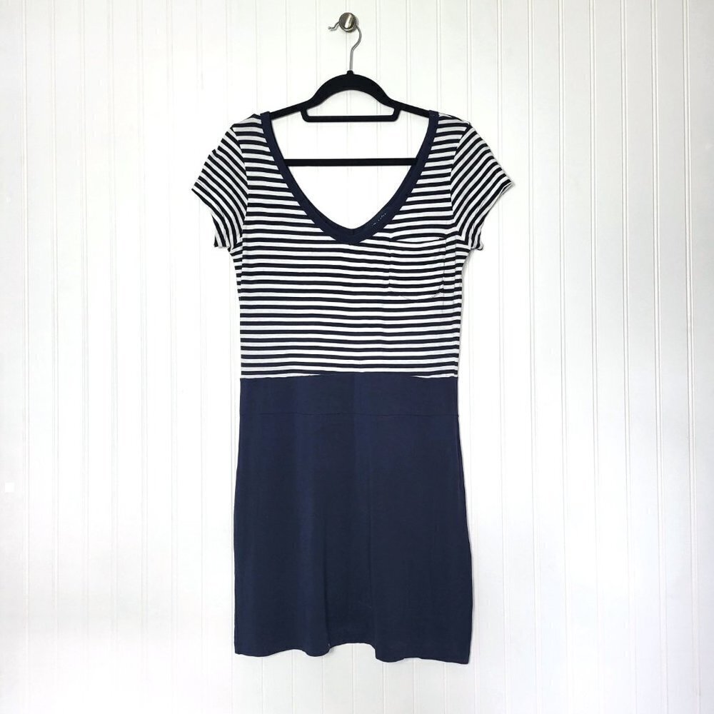 Broad Minded Clothing White & Navy Striped Dress